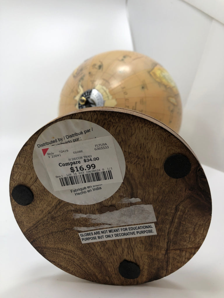 GLOBE DESK DECOR ON WOOD BASE.