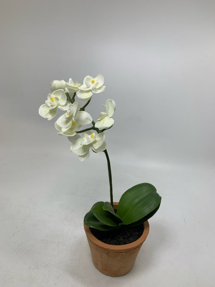 SMALL TERRA COTTA PLANTER W/ FAUX ORCHID.