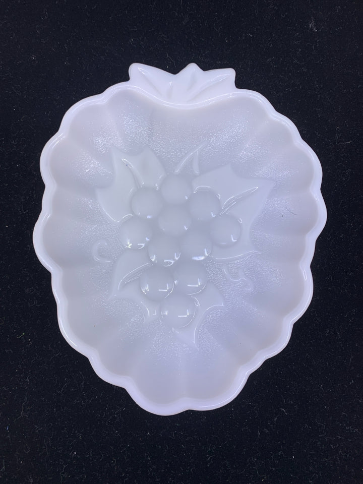 VTG MILK GLASS EMBOSSED DISH.