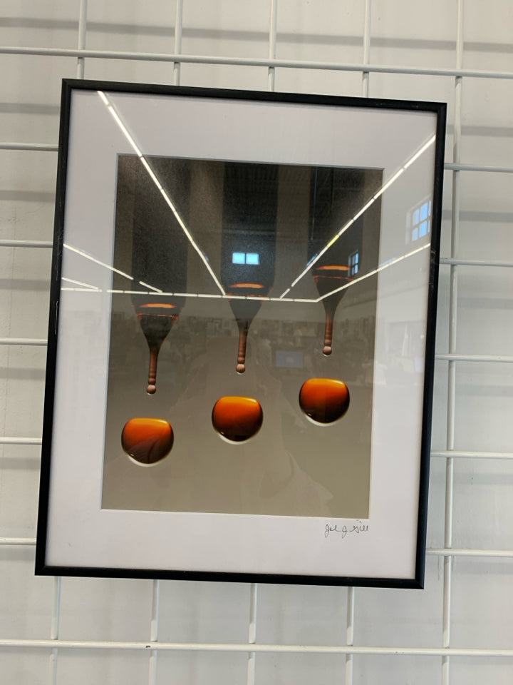 3 ORANGE DROPS PRINT IN BLACK FRAME- SIGNED.