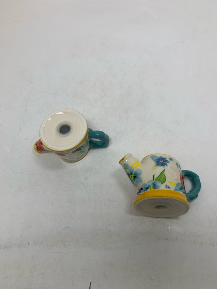 FLORAL SPRING BOUQUET WATERING CAN SALT/PEPPER SHAKERS.