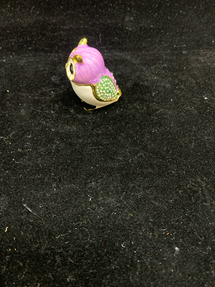 JEWELED PURPLE OWL TRINKET BOX.
