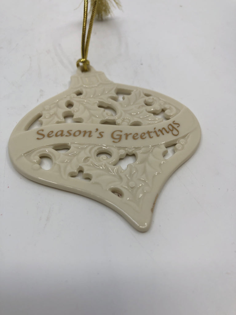 LENOX SEASON'S GREETING ORNAMENT.