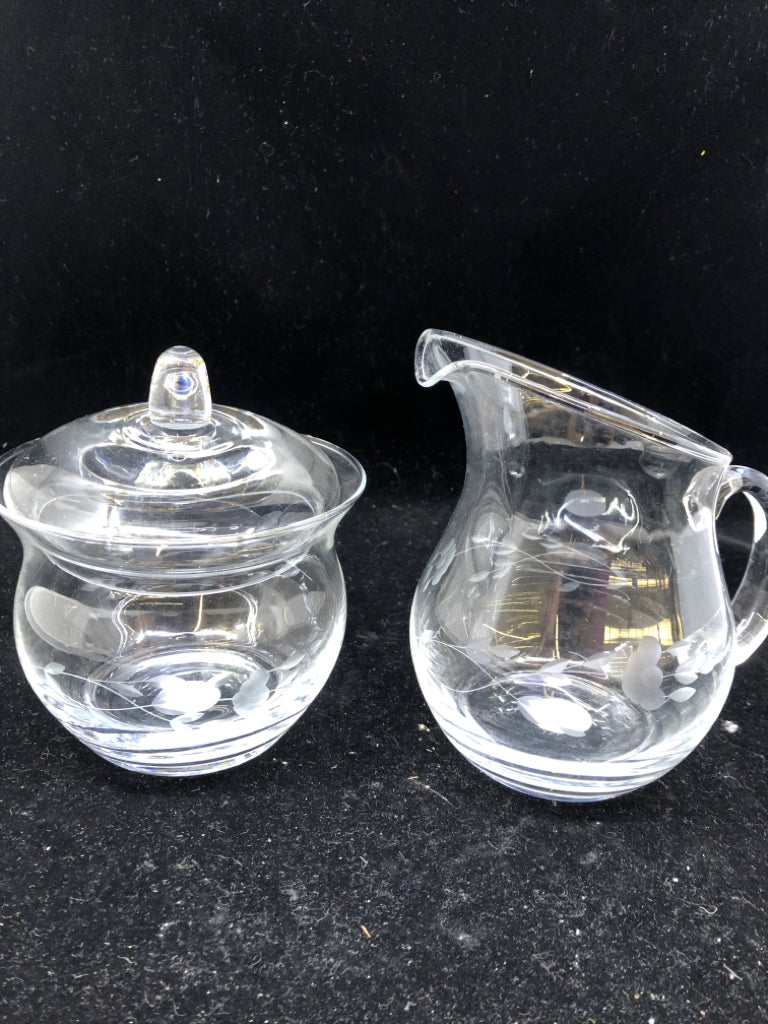 2PC PRINCESS HOUSE ETCHED SUGAR AND CREAMER.