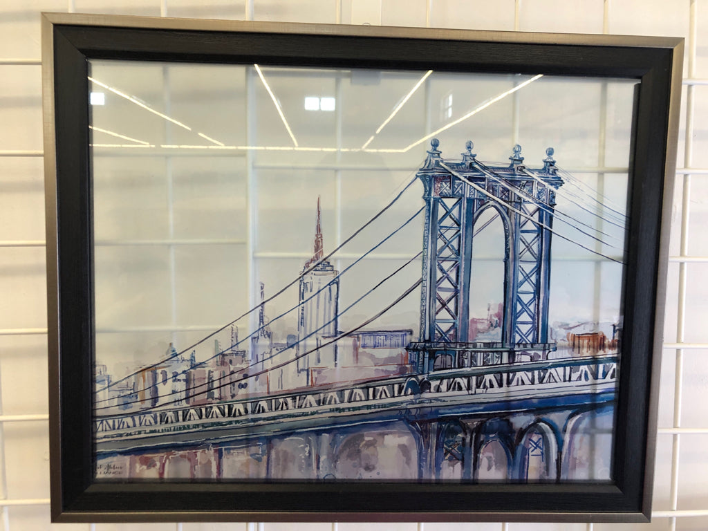 BRIDGE SCENE IN BLACK FRAME WALL ART.