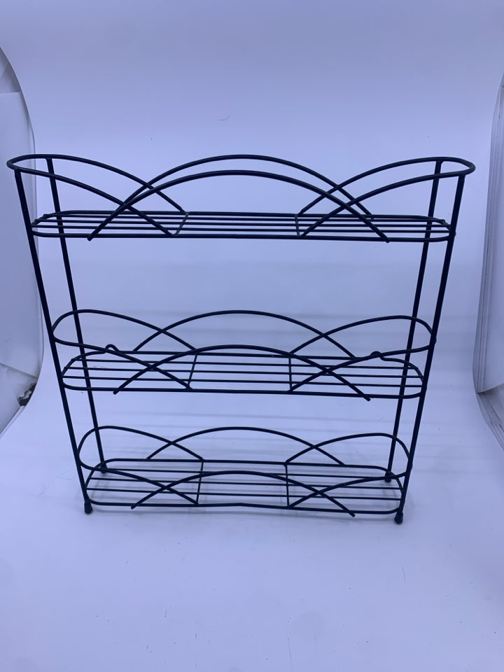 BLACK METAL 3 SHELF SPICE RACK.