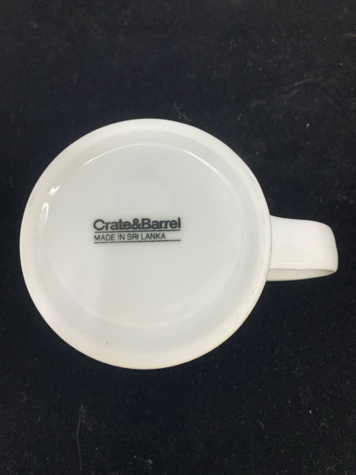 4 WHITE CRATE AND BARREL COFFEE CUPS.