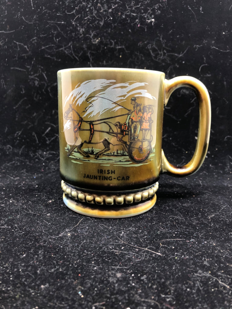 GREEN IRISH JAUNTING CAR MUG.