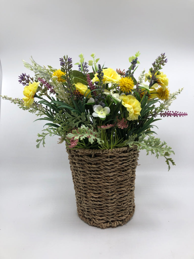 FAUX WILDFLOWERS IN BASKET WALL DECOR.