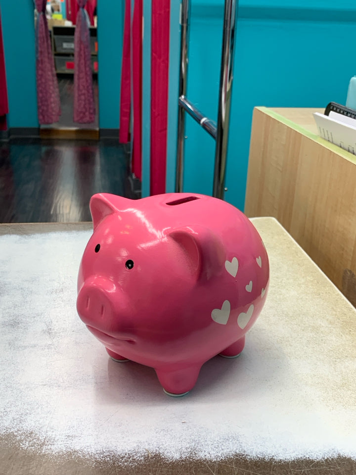 Pink Piggy Bank With Hearts