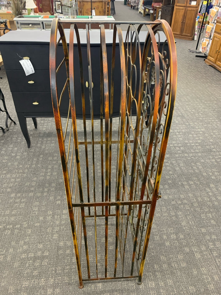 RUSTIC METAL FLOOR WINE RACK.