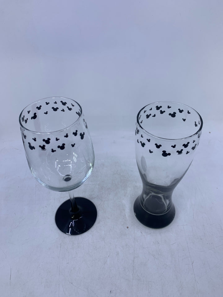 HIS/HERS MICKEY MOUSE THEMED WINE GLASS/BEER GLASS.