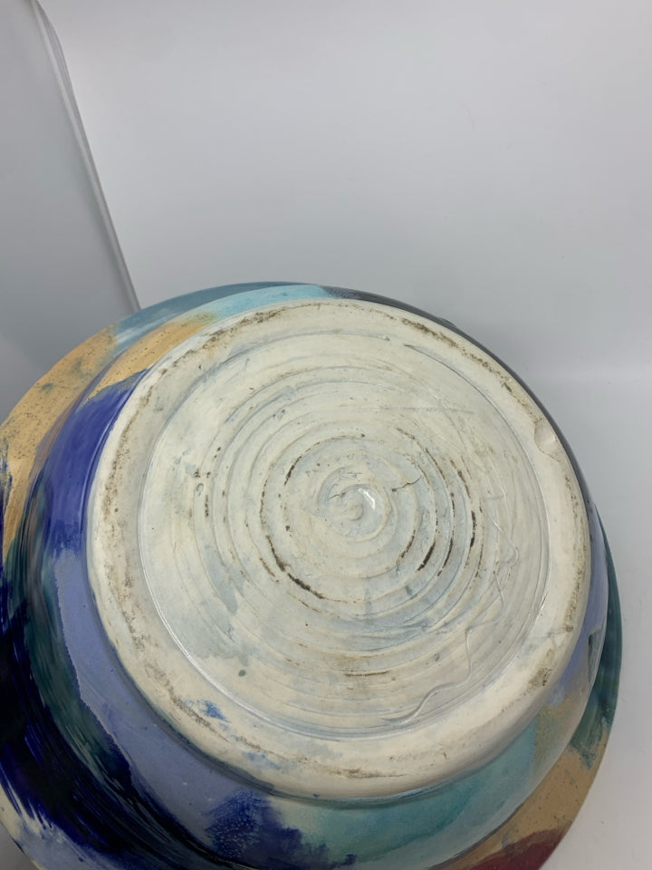 HEAVY POTTERY COLORFUL DECORATIVE BOWL.