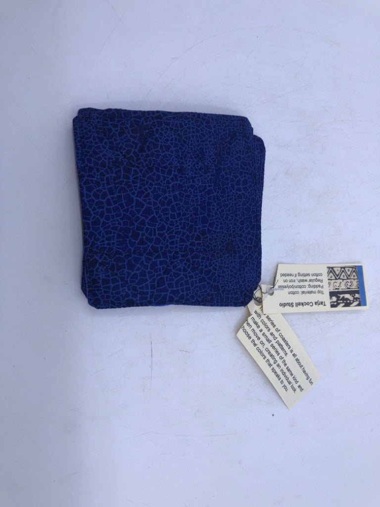 4 FABRIC BLUE HANDMADE COASTERS.