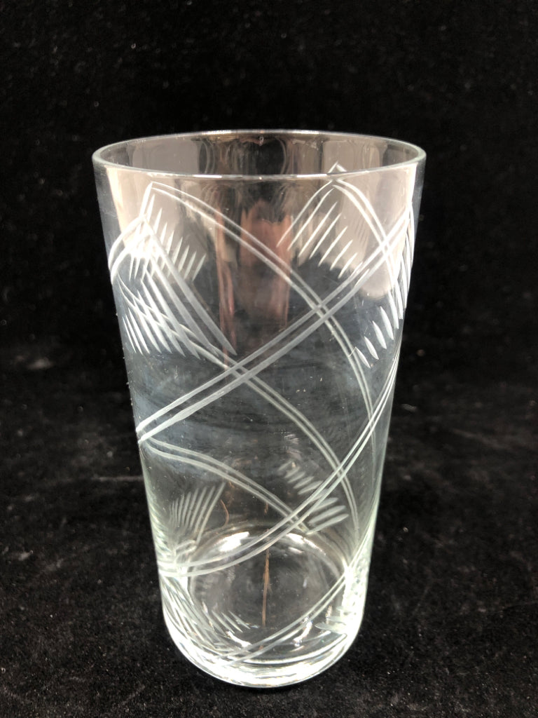 5PC ETCHED GLASS TUMBLERS.