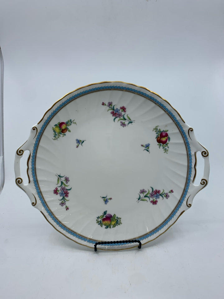 FLOWERS + FRUIT SERVING PLATTER W/ HANDLES "TRAPNELL" PATTERN.