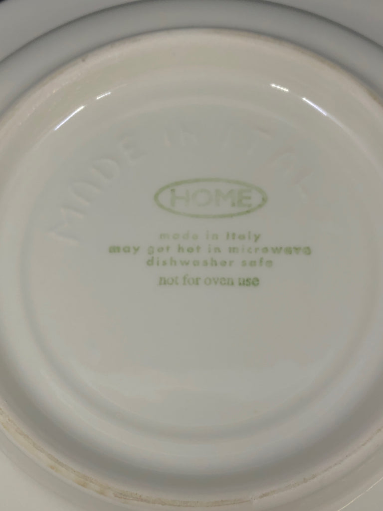 RED RIM, LEAF PAINTED SERVING BOWL.