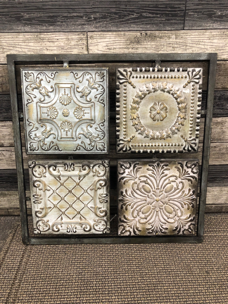 SQUARE METAL DISTRESSED WALL HANGING.