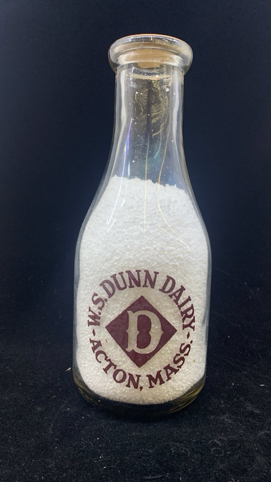 VTG MILK BOTTLE DUNN DAIRY W/ FILLER.