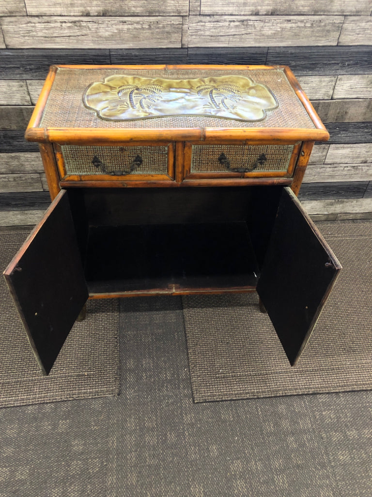 VTG-STYLE RATTAN/BAMBOO PALM TREE CABINET.