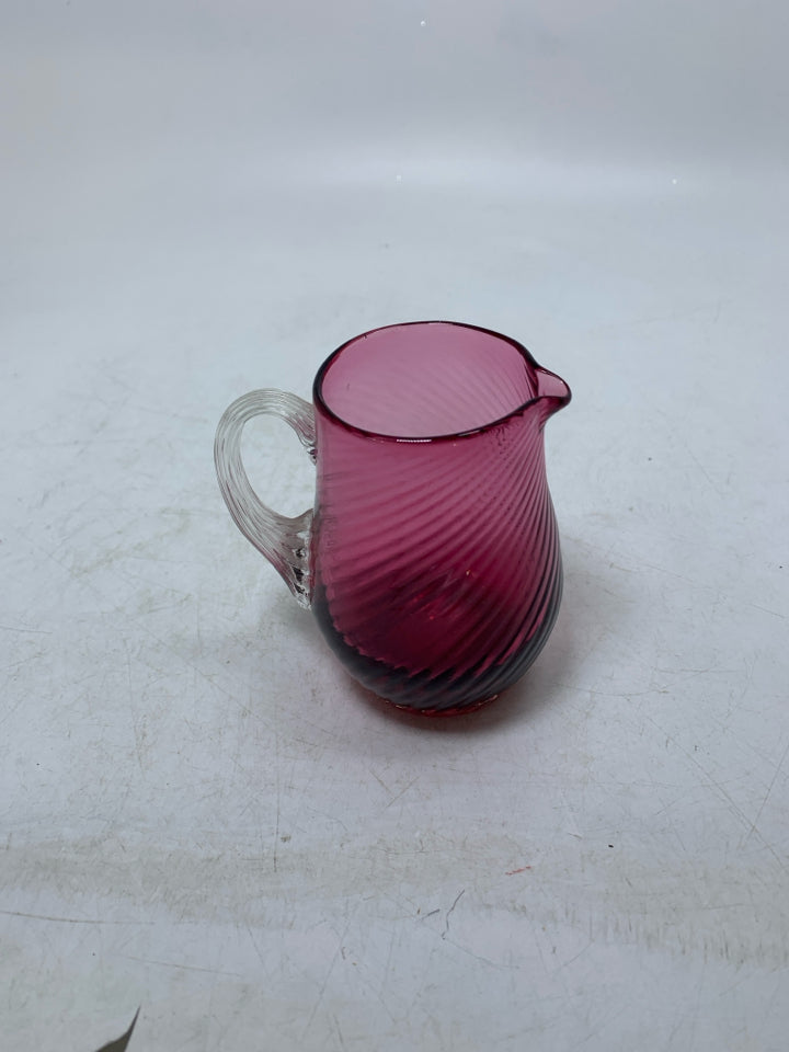 SMALL BLOWN GLASS RIBBED PITCHER.