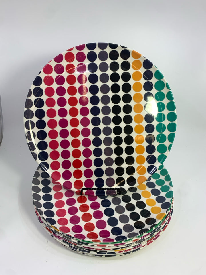 10 MELAMINE COLORFUL POLKA DOT PLATES.