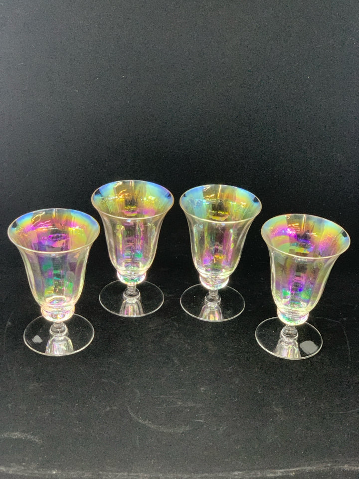 4 IRIDESCENT WATER GOBLETS.