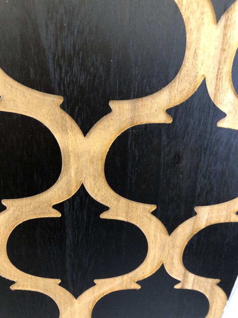 3PC BLACK WOOD WALL PANELS W/CARVED DESIGN.
