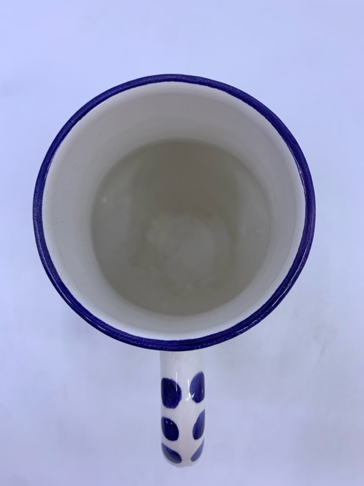 HANDMADE BLUE W RED ACCENTS MUG/PITCHER.