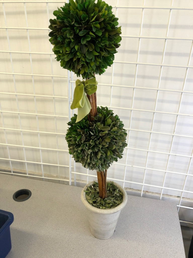 FAUX 2 TIER TOPIARY GRAY POTTERY POT.