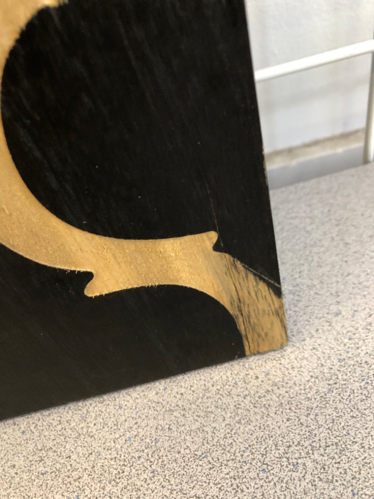 3PC BLACK WOOD WALL PANELS W/CARVED DESIGN.