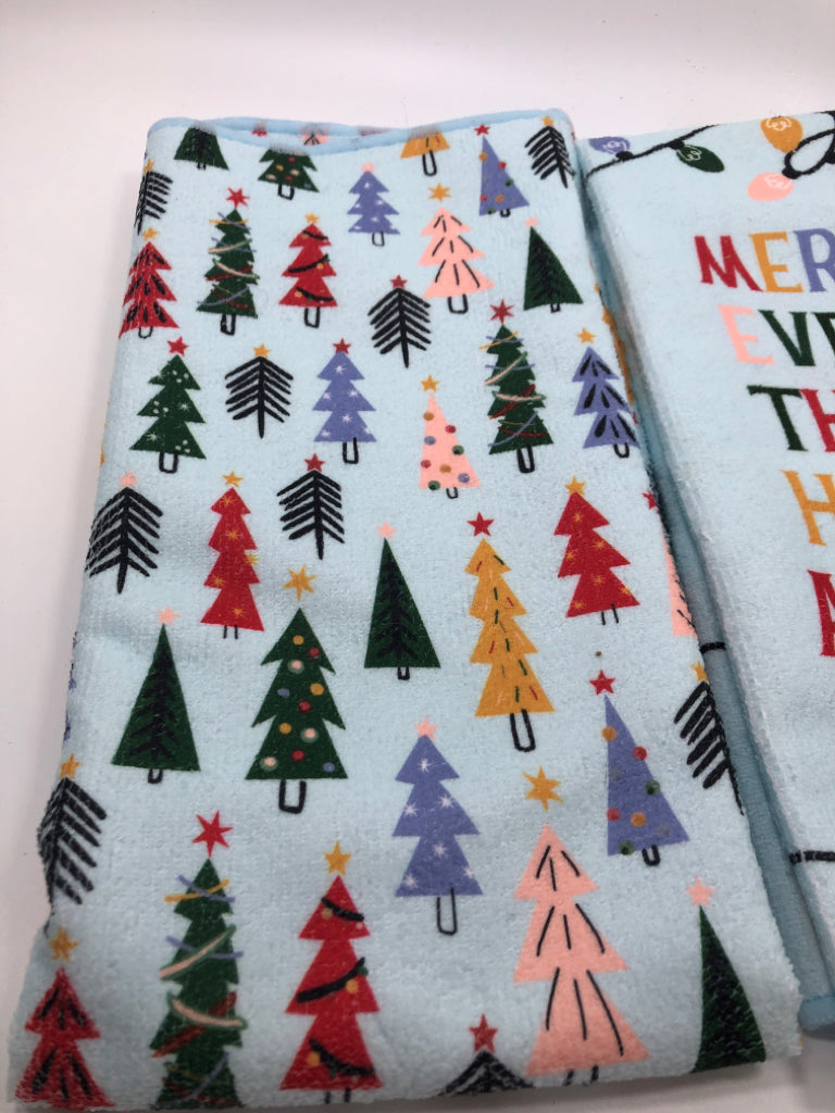 2 PC BLUE "MERRY EVERYTHING" KITCHEN TOWEL SET