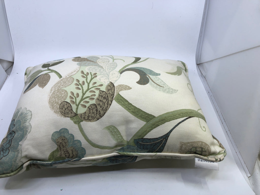 GREEN FLORAL, CREAM ACCENT PILLOW.