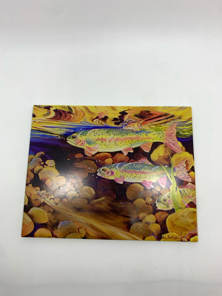 COLORFUL FISH ROCK RUN ART TRIVET.