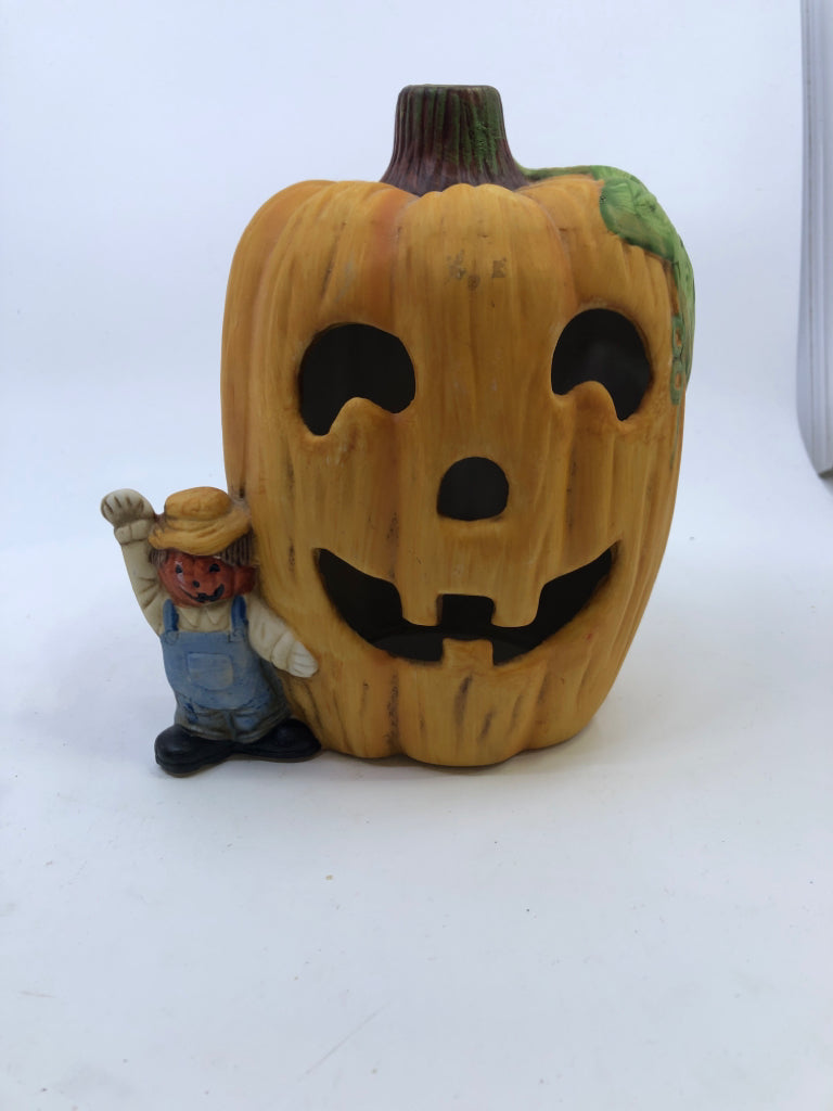CERAMIC JACK O LANTERN TEALIGHT HOLDER/COVER.