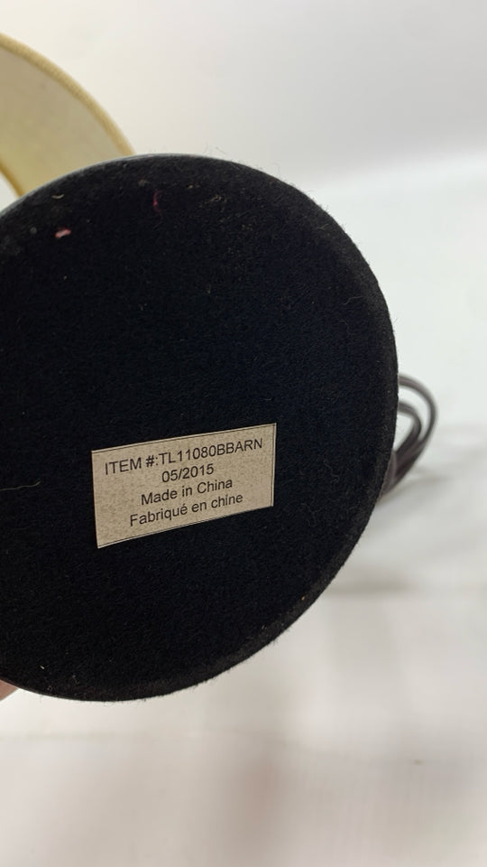 SM BLACK LAMP W/CANVAS SHADE.