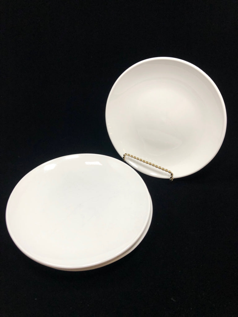 4 WHITE DESSERT PLATES.