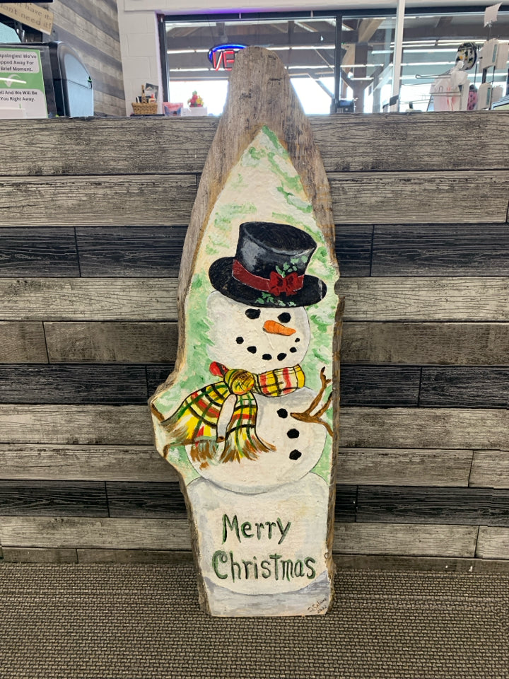 SNOWMAN WOOD SLAB WALL HANGING.