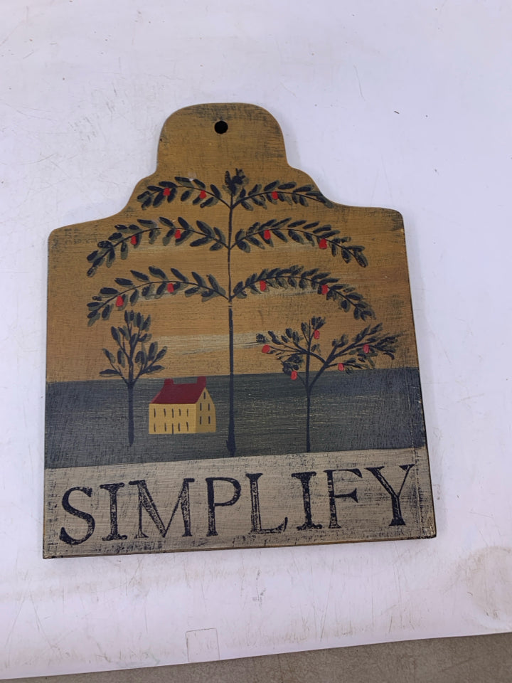 WOOD SIMPLIFY WALL ART W/ YELLOW HOUSE TREES.