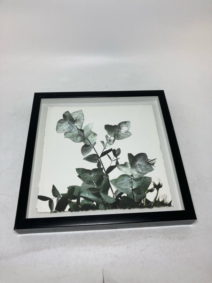 BLACK SHADOW BOX W/ LEAVES SQUARE WALL HANGING.