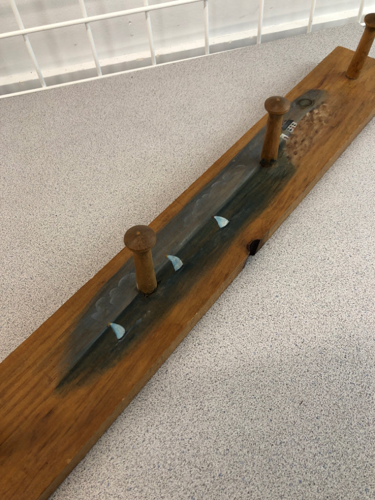PAINTED SAILBOAT WOODEN WALL-HOOKS.