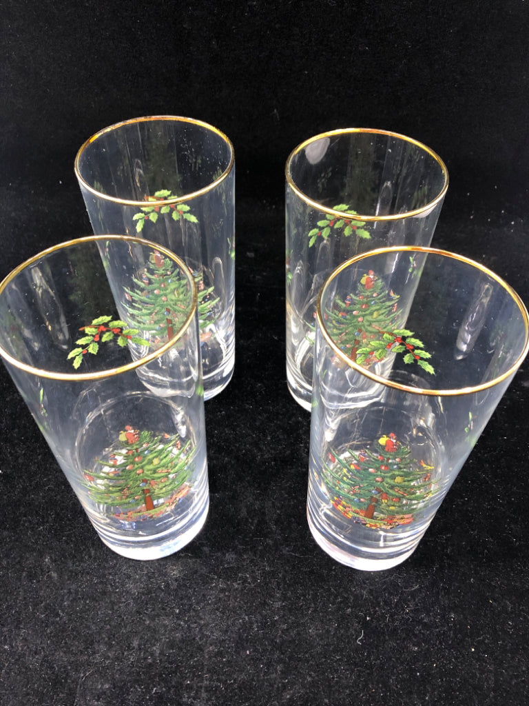 4 HIGHBALL SPODE CHRISTMAS TREE HIGHBALL GLASSES.