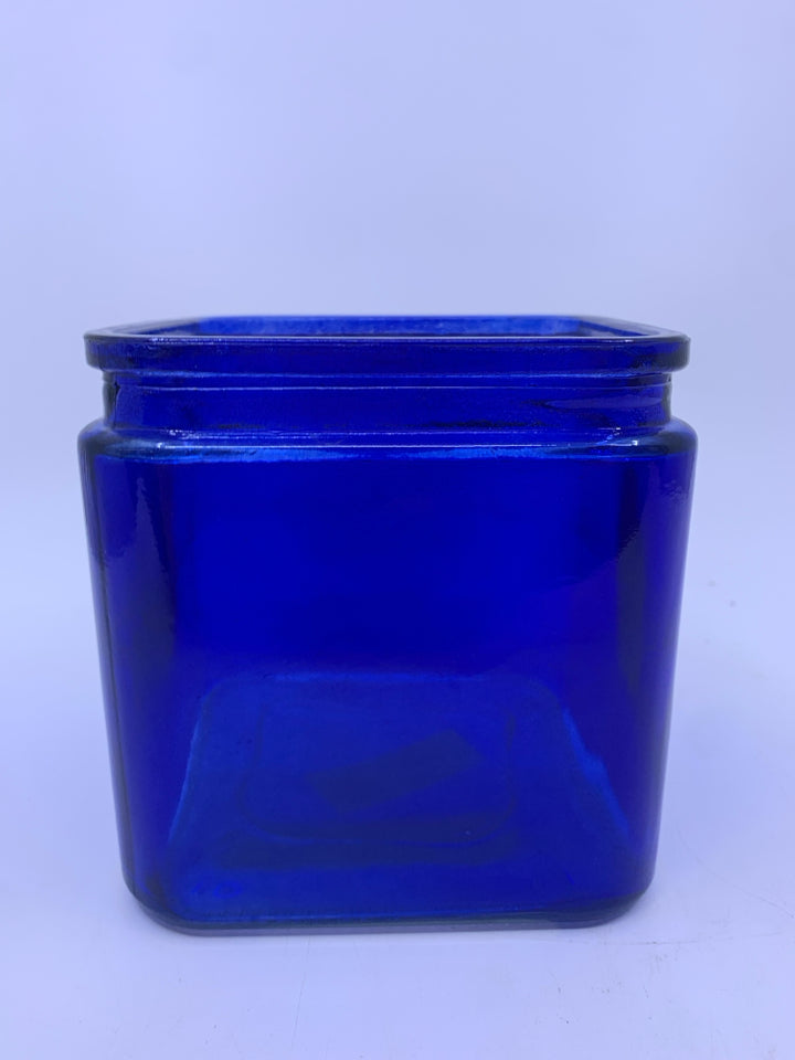 COBALT BLUE SQUARE VASE.