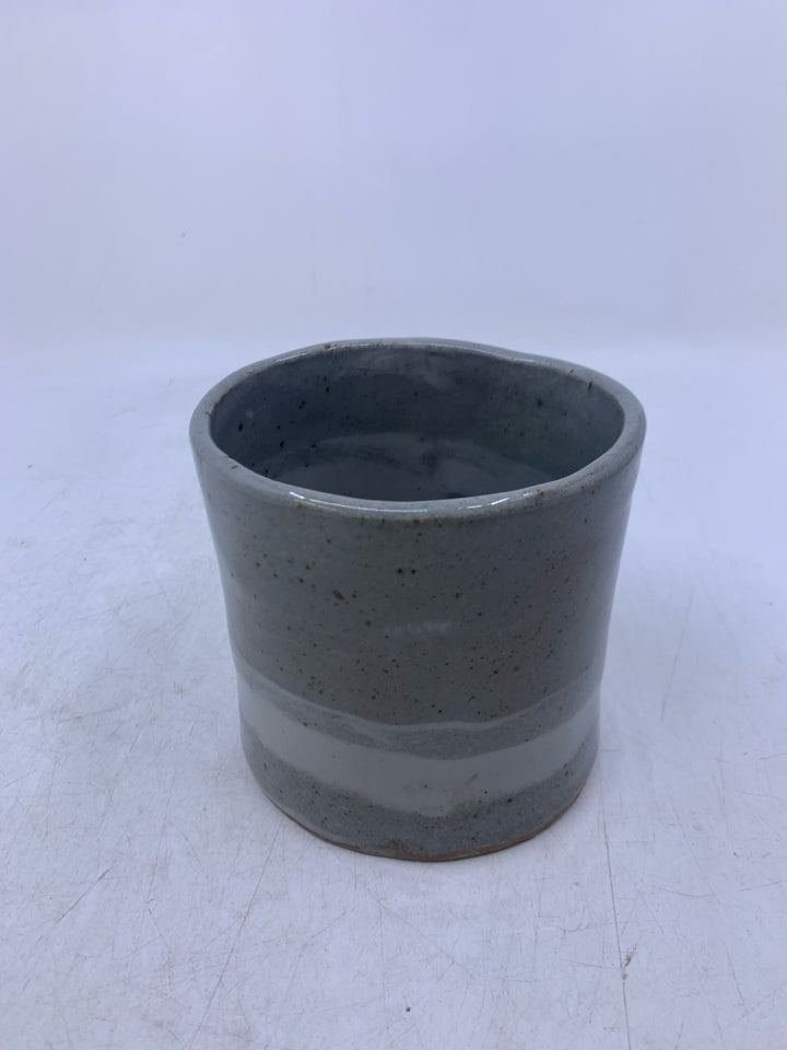 LIGHT GREY OVAL POTTERY VASE.