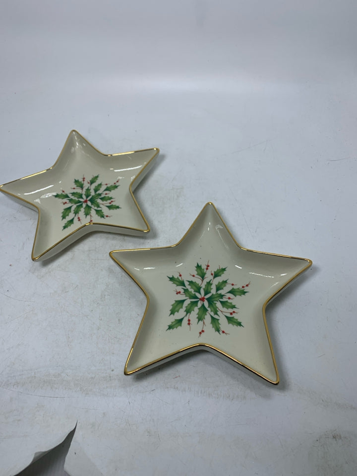 2 LENOX IVORY HOLIDAY STAR SHAPED SHALLOW BOWLS.