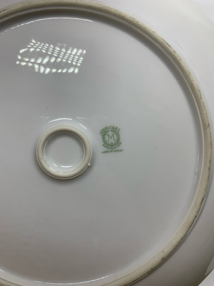 IRIDESCENT BLUE RIM W/ PARROT & FLOWERS PLATE W/ HANDLE.