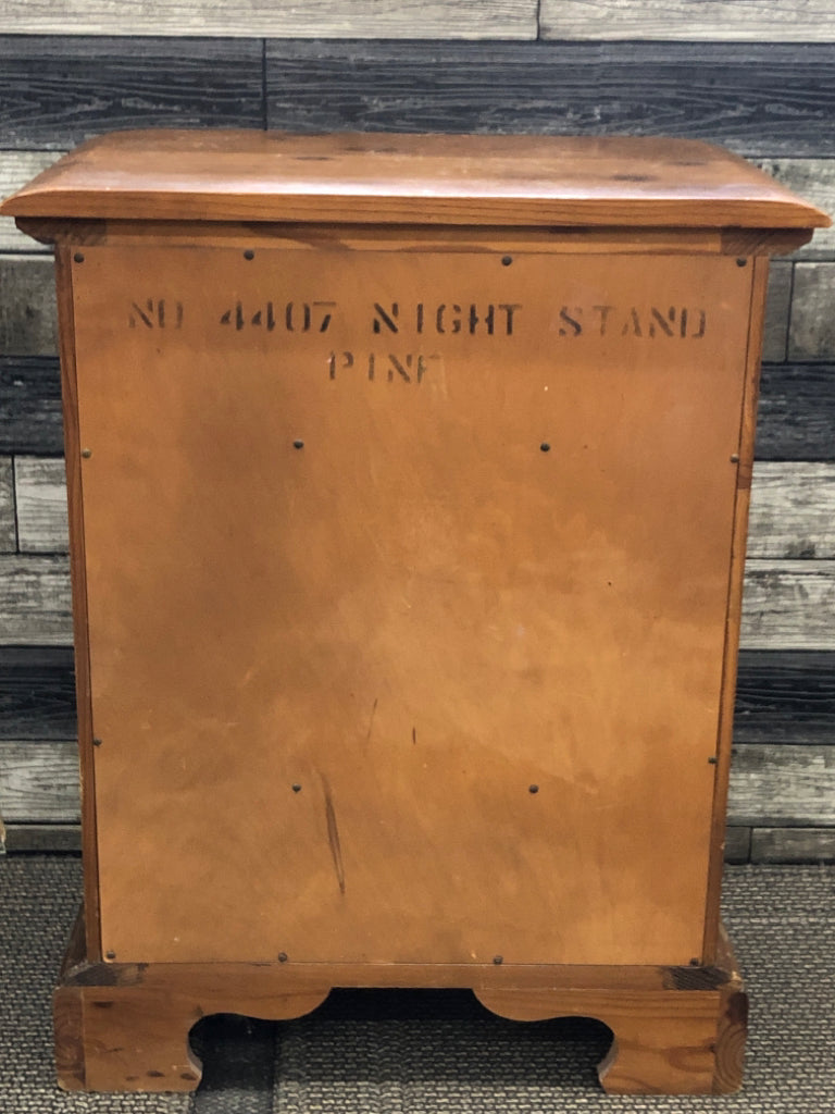 VTG WOOD NIGHTSTAND W 2 SHELVES AND DRAWER.