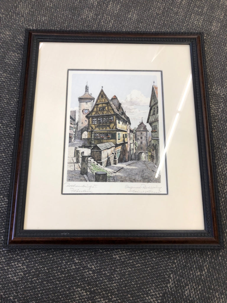 ROTHERBURG OB DER TAUBER BROWN WOOD FRAMED- SIGNED 21" X 18"