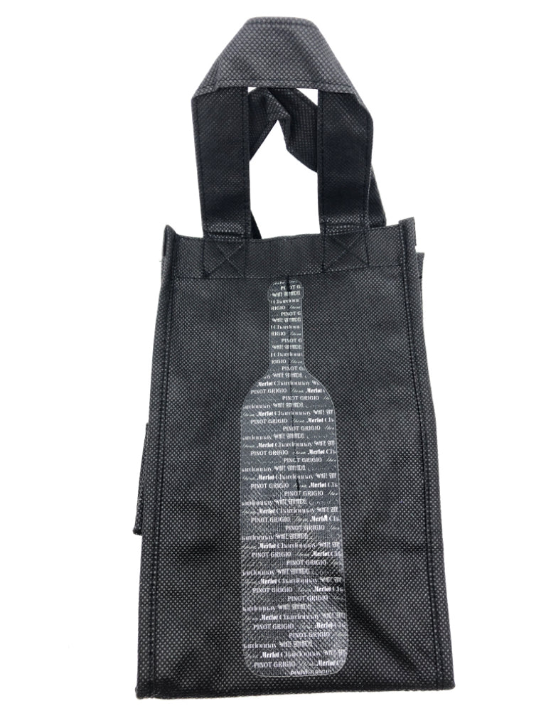 BLACK FABRIC WINE BOTTLE BAG.