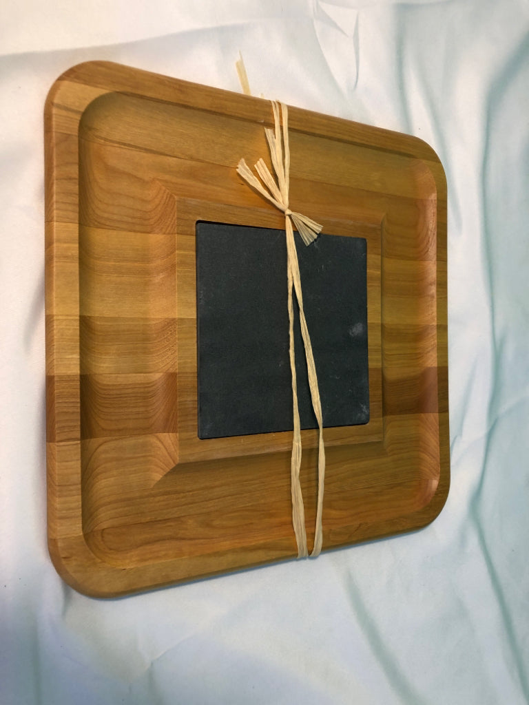 NEW WOOD CHEESE BOARD W/ SLATE IN CENTER.